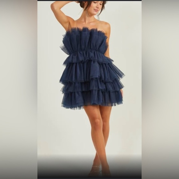 Altar'd State navy dark blue sheer chiffon Daria Tulle tutu mini Dress size L - Picture 2 of 5